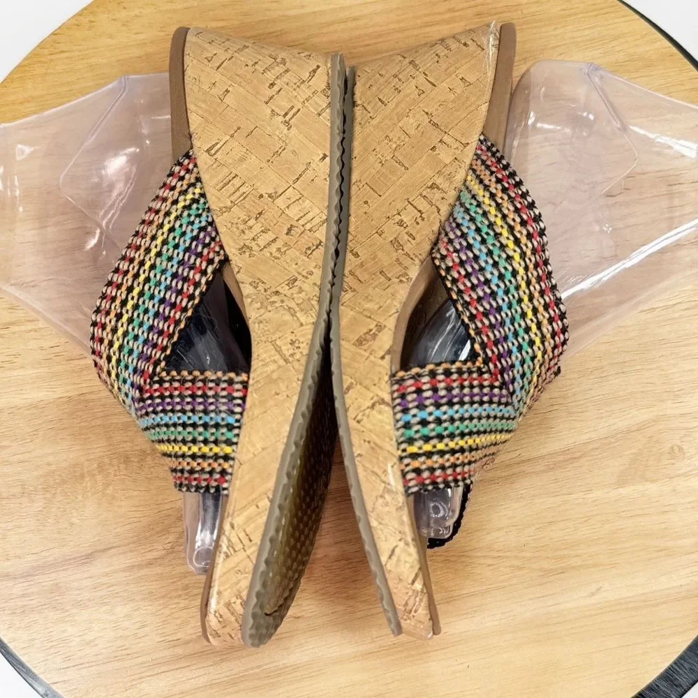 Skechers Beverlee Delighted Rainbow Woven Strap Wedge Sandals‎ Luxe Foam 9